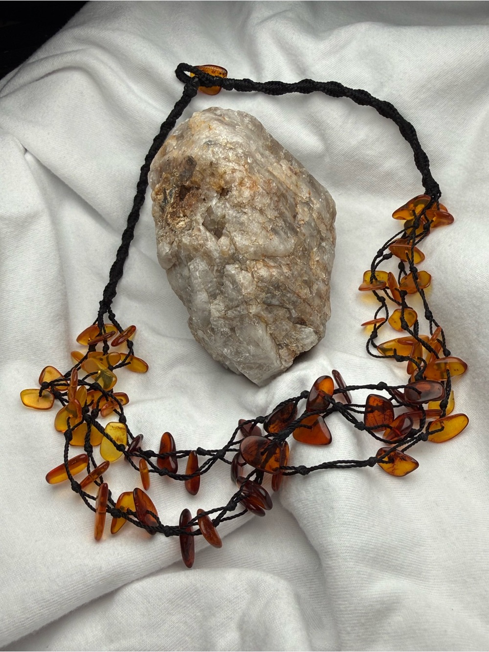 Y2K Vintage Amber Multi Strand Necklace Boho Statement Jewelry Y2K era